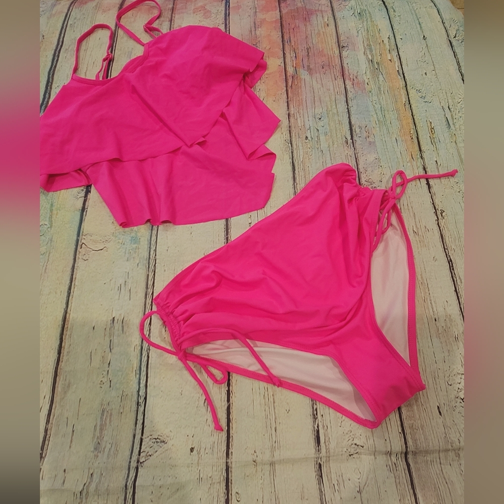 2pc hot pink high-waisted bottom
